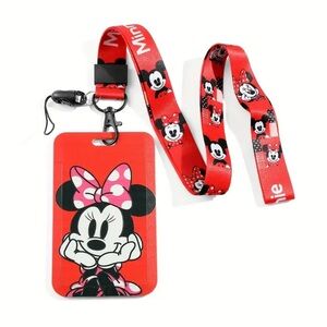Minnie Mouse Red Lanyard with ID Holder, NEW, Red & Black